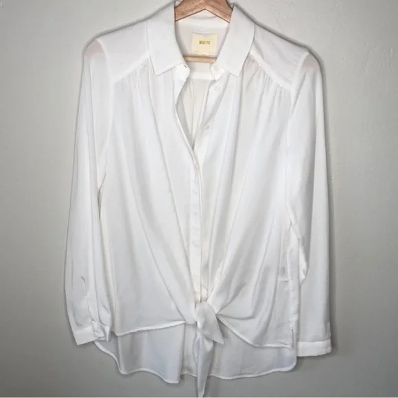 MAEVE White Women's Tie-Front Blouse - Picture 3 of 6
